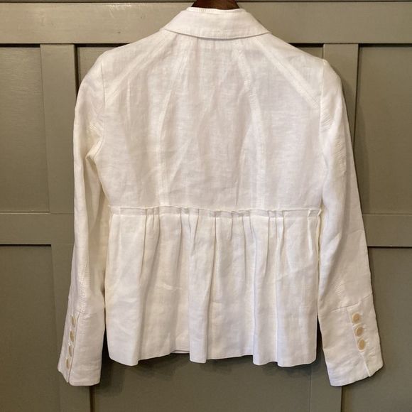 Zara 100% Linen White Button Front Pleated Blazer Jacket Size Medium - Picture 6 of 8